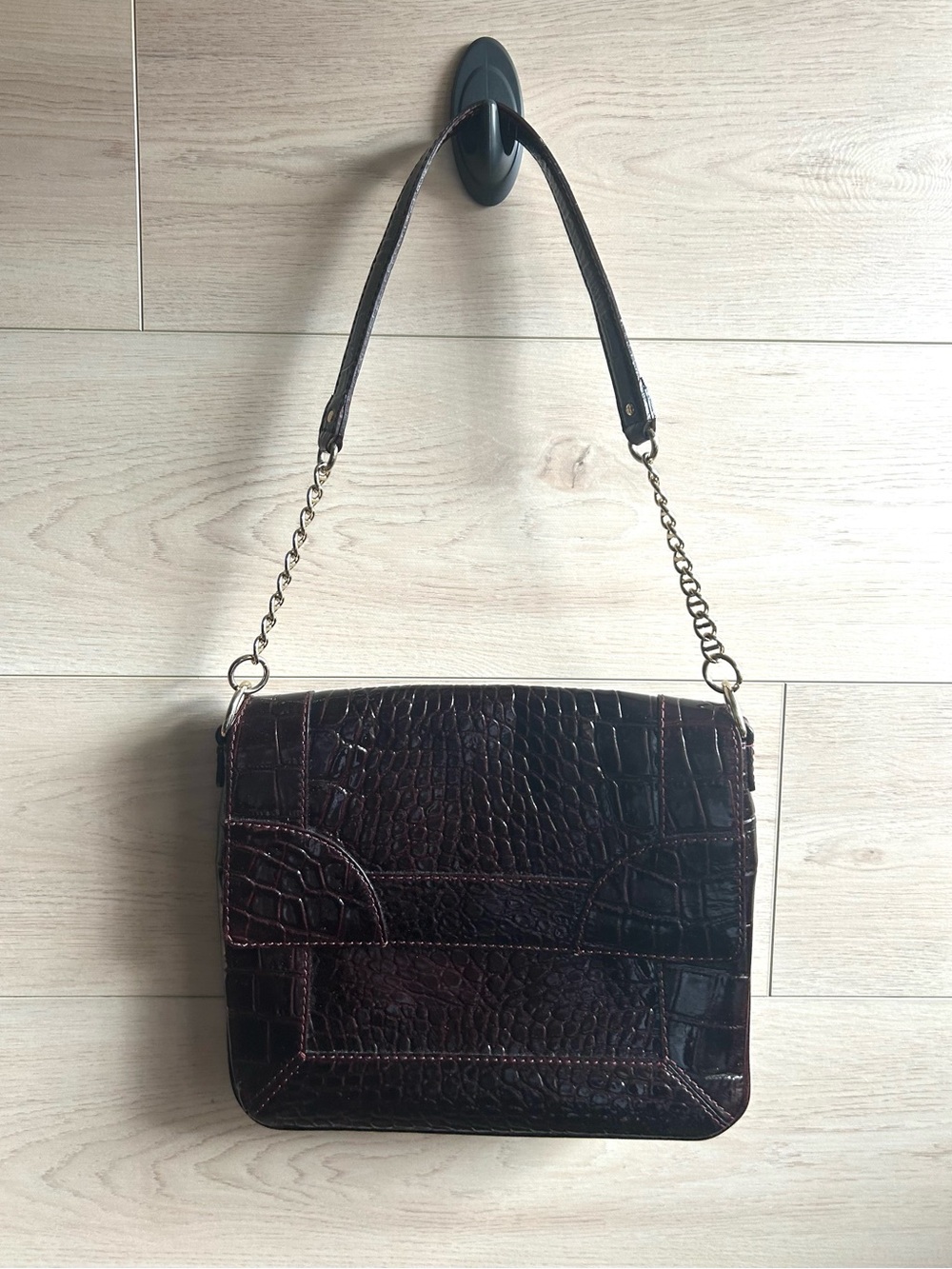 Kate Spade Vintage Oxblood Croc-Embossed Patent Leather Shoulder Bag